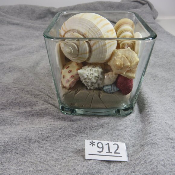 REAL Sea Shells in a Glass Square Vase and sand #7 - Picture 1 of 10